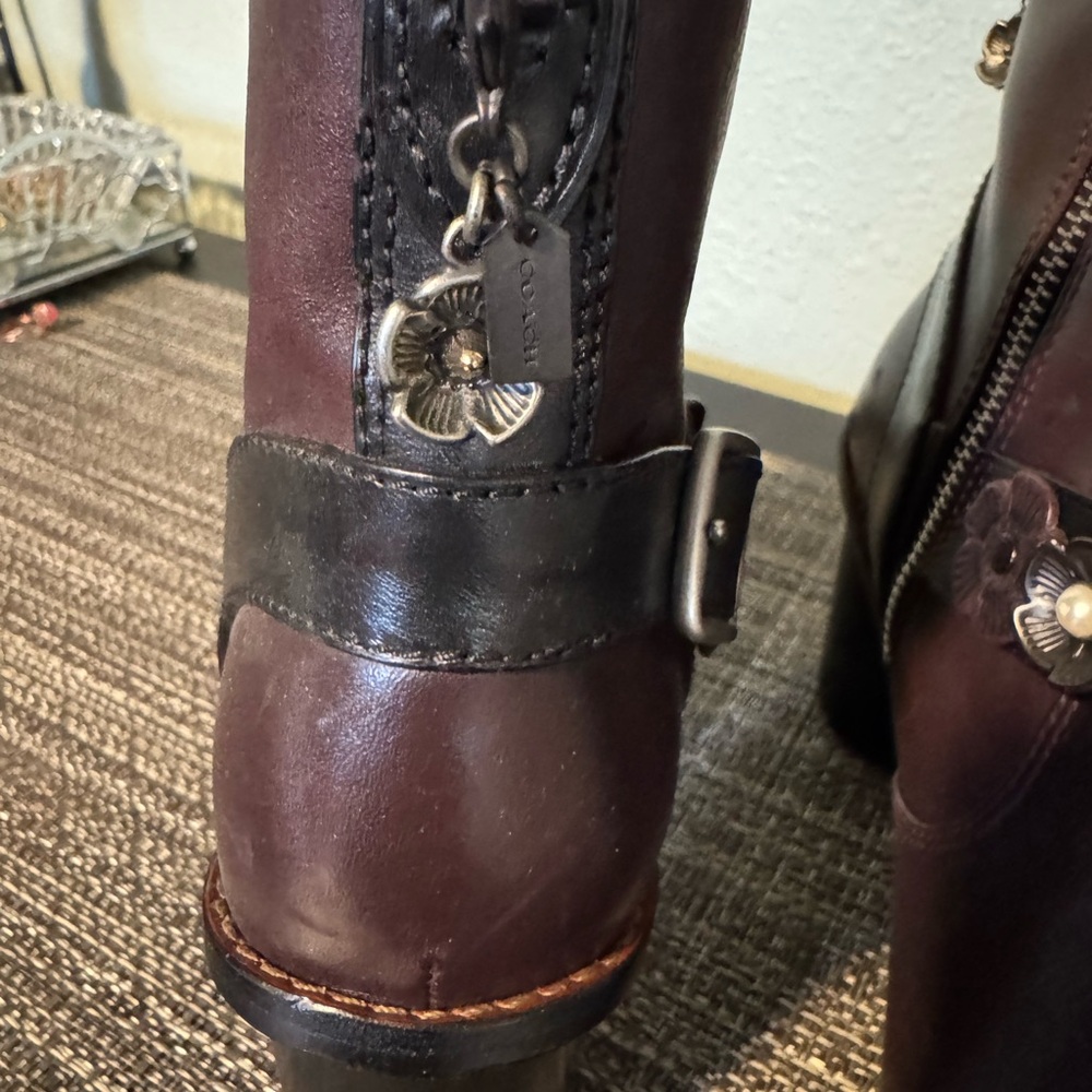 Coach Dark Brown Ankle Boots with Floral Accents - Picture 2 of 3
